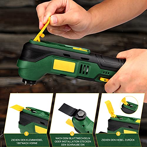 Multifunktionswerkzeug, 12V Multifunktionsmaschine mit 8000-15000RPM, Lithium-Ionen-Akku, LED-Licht, Schnellladegerät und 13 Zubehörteile im Koffer, Ideal für Schneiden, Sägen, Schleifen – Bild 4