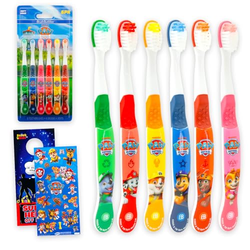Paw Patrol Toothbrush Set - Bundle with 6 Toothbrushes Featuring Chase Marshall Skye Rubble More Plus Stickers | Paw Patrol Oral Hygiene Kit for Kids and Toddlers