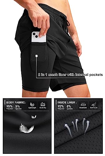 Soothfeel Men's 2 in 1 Running Shorts with Liner 7 Inch Training Gym Athletic Workout Shorts for Men with Zipper Pockets4