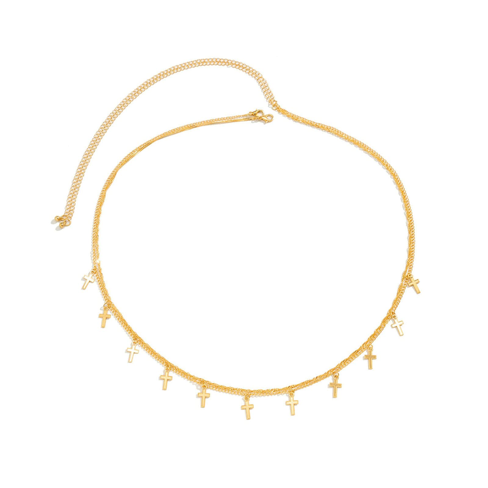 KLXSIVU Waist Chain Body Jewelry Goud Double Layer With Pendant Cross Womens Sexy Belly 93cm (goud One Size)