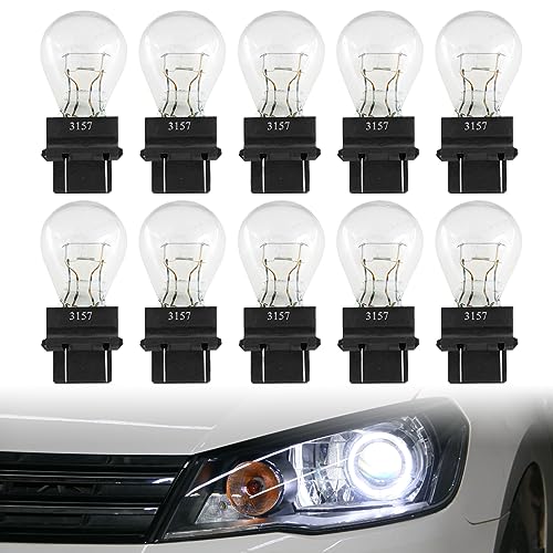 stymart 10 Pieces 3157 Light Bulb, Plastic Base, 3157 Automotive Brake Light Turn 3157 Miniature Bulb Mini Bulb Taillight Turn Signal Light, Replacement for Cars,Trucks,SUVs(White)