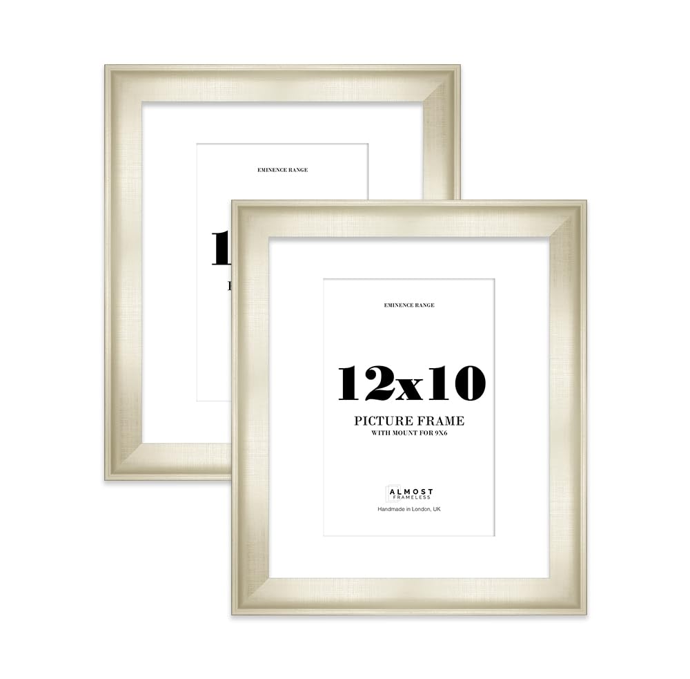 12x10" Silver Picture Frame with 9x6" Mount - Shabby Chic Photo Frame with Distressed Finish, Wall Hooks and Kickstand, 32mm Edge - 2 Pack
