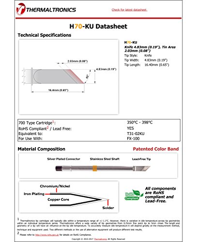 Image of Thermaltronics H70-KU Knife 4.83mm (0.19in), Tin Area 2.03mm (0.08in) interchangeable for Hakko T31-02KU