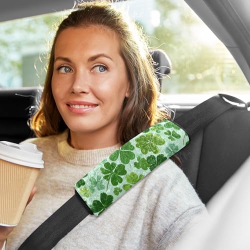 Image of 2 PC Green St Patrick Clover Seatbelt Covers Seat Belt Cover Pad for Adults Boys Girls Car Seat Strap Covers Pads Cushion Universal Shoulder Strap Pad Protector for Backpack Camera Bag 10x7.7Inch