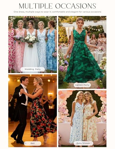 Image of GRACE KARIN Women's Summer Sleeveless Floral Maxi Dress V Neck Formal Wedding Guest Dress A Line Beach Vacation Clothes