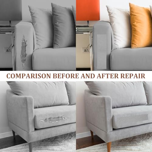 image for Ptwola 6 Pcs Fabric Couch Repair Patch 4 x 6 Inch Self-Adhesive Linen 