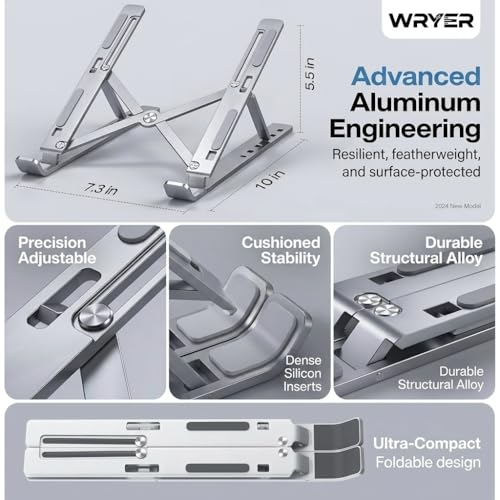 Image of 7 Angles Adjustable Aluminum Ergonomic Foldable Portable Tabletop Laptop Stand Riser Holder Compatible with HP, Dell, MacBook, Lenovo & All Other Notebook (White)