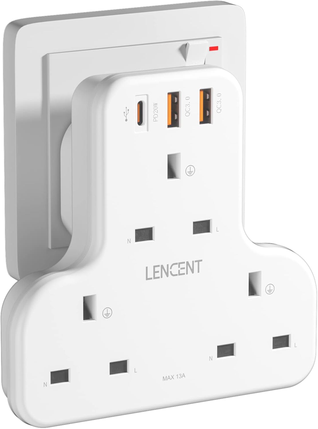 LENCENT Multi Plug Extension, 3 Way 3 Plugs Socket adapter, 6in1 Cube