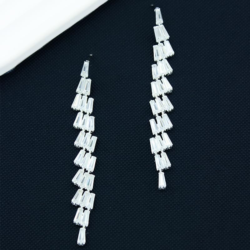 18K Gold Plated Silver Long Dangle Earrings with Baguette Cubic Zirconia – Elegant Sparkling Statement Earrings for Women - Image 2