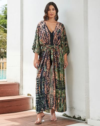 Image of Bsubseach Stylish Tie Dye Open Front Long Kimono Swimsuit Coverup for Women | Loose Fit Boho Style Bathing Suits Cardigans,Summer Causal Resort Wear