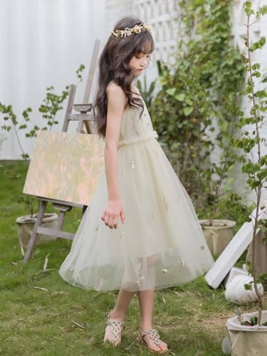 New 4-11Years Girls Beige Tulle Cami Dress Sparkle Feather Cotton Lined Party Dress2