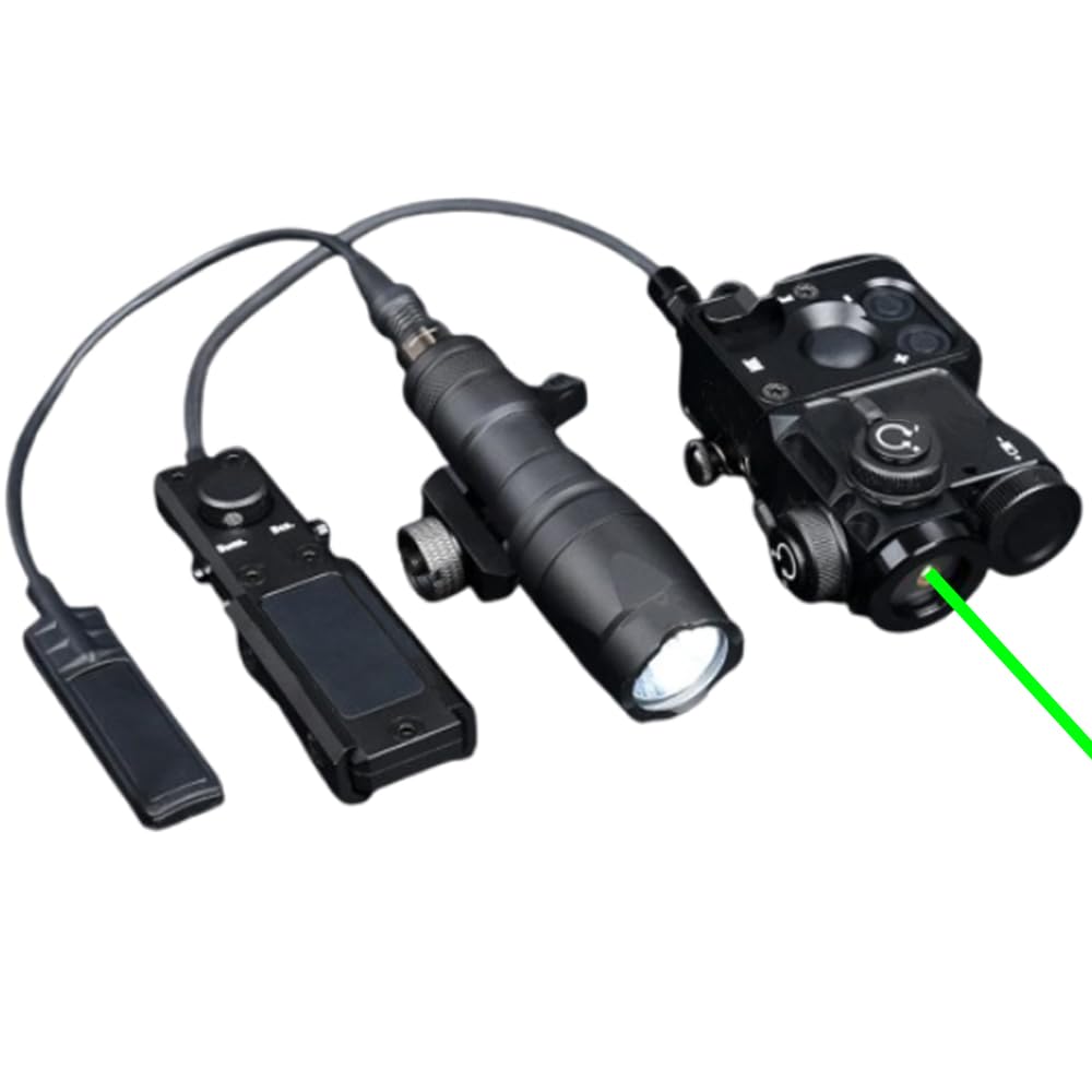 Tactical Metal PST4 Box Aiming Laser Sights(with IR Laser + Green Laser Sight + Remote Pressure Switch), & M300a Strong White LED Flashlight Combo, Black