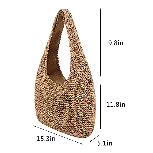 Image of Naimo Women Straw Beach Shoulder Bag Woven Tote Handbag Large Handmade Weaving Summer Casual Hobo Bag