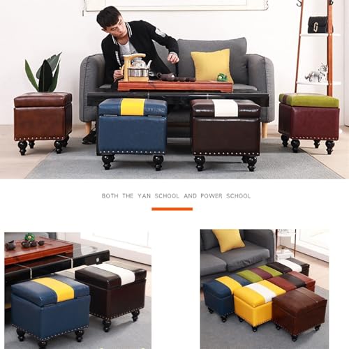 Repose-Pieds carré en Cuir, Pouf de Salon Bas Rembourré et Empilable - 7