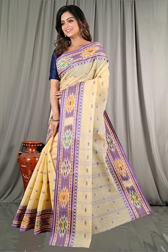 Image of eC ESHA'S COLLECTION Women's Traditional Pure Cotton Katki Tant Saree Without Blouse Piece