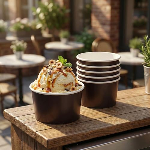 Image of Coppetta 12-Ounce Dessert Cups, 200 Disposable Ice Cream Cups - Lids Sold Separately, Sturdy, Black Paper Frozen Yogurt Bowls, For Hot And Cold Foods, Perfect For Gelato Or Mousse - Restaurantware