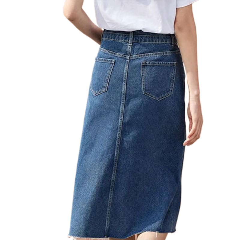 OLEETS Falda Larga De Mezclilla para Mujer - Falda Acampanada Ajustada De Cintura Alta para Mujer, Ropa De Calle Vintage De Moda con Bolsillos, Ropa De Trabajo De Oficina, Primavera Retro, S-2Xl