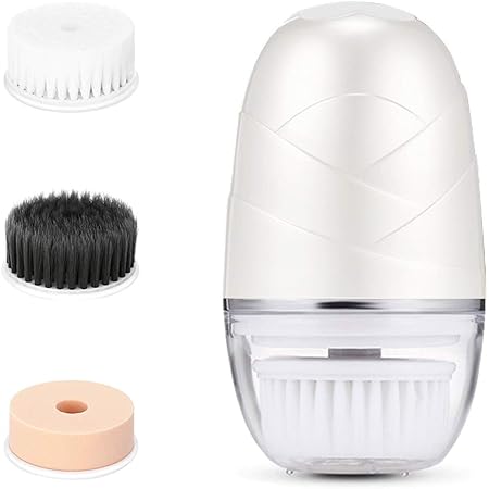WellNEX Rechargeable Face Cleaning Electric Massager (Golden)| 360 Rotating Facial Cleansing Brush | Waterproof USB-Charging Deep Cleansing, Gentle Exfoliating with 3 Brush Heads (White)