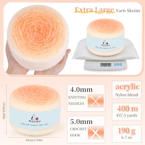 Image of Aeelike Ombre Yarn for Crocheting, 4 PCS Colorful Gradient Yarn #4 Medium, Each 190g(6.7 oz) 400m(437.5 Yards) 71% Acrylic 29% Nynon, Soft Cake Crochet Yarns for Blanket, Scraves, Sweaters, Color M