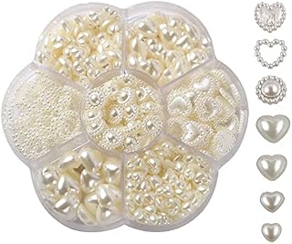 Heart Half Pearls for Crafts, Flat Back Pearl Half Round Pearls Satin Luster Loose Beads Mixed Shape Pearls for DIY Craft Necklaces Bracelets Hat Clothing Nail Art Making 460 Pices