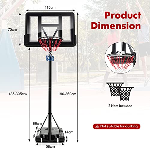 COSTWAY 10FT Basketball Backboard Hoop Net Set, 1.35M-3.05M Height Adjustable Basketball Stand with Wheels, for Kids, Junior and Adults (Red+White+Blue Net) COSTWAY 10FT Basketball Backboard Hoop Net Set, 1.35M-3.05M Height Adjustable Basketball Stand with Wheels, for Kids, Junior and Adults (Red+White+Blue Net)