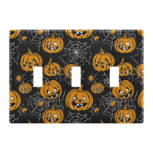 Light Switch Cover Pumpkins Spider Webs Halloween Wall Plates for Electrical Outlets 3 Gang 202b7052