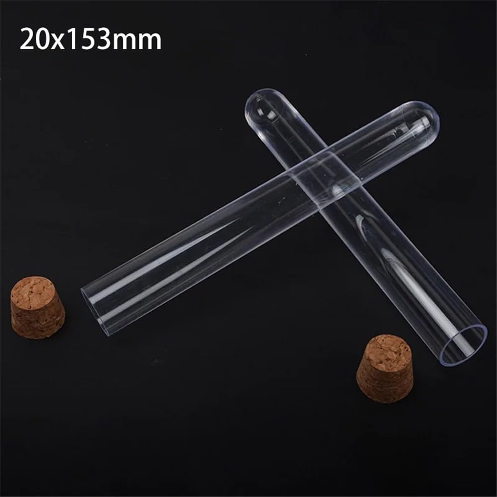 Sprzęt do przyrządów laboratoryjnych 50 szt. - 100 szt. 20 x 150 mm okrągłe dno przezroczysta plastikowa rurka z korkiem do naczyń laboratoryjnych (100 szt.)