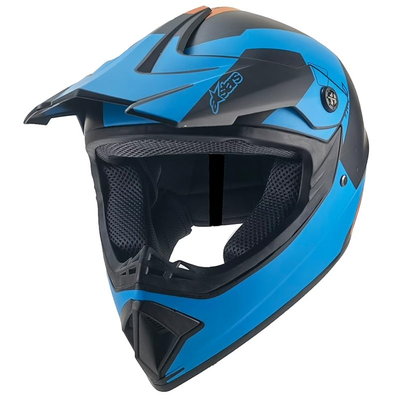 Kinder Crosshelm Stars AHP blau – Motorradhelm für Kinder, ABS-Schale, robuster Kinderhelm für Downhill, Quad und Motocross (S)