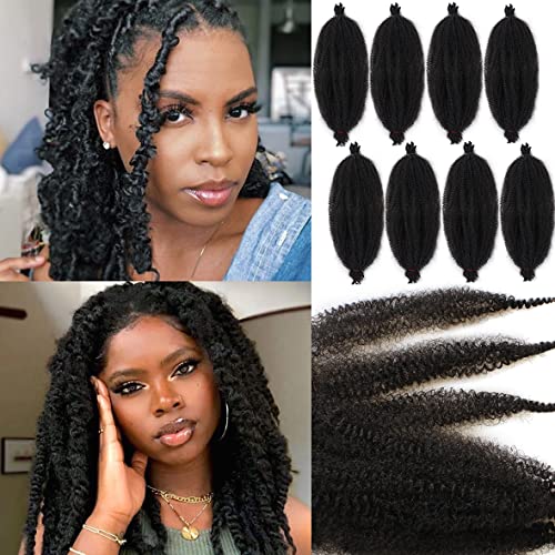 Leeven 16 Pouces Pre Separated Springy Twist Hair for Afro Marley Locs 8 Packs Pre-Fluffed Popping Crochet Hair for Distressed Locs Afro Kinky Curly Marley Braiding Hair Extensions /1B#