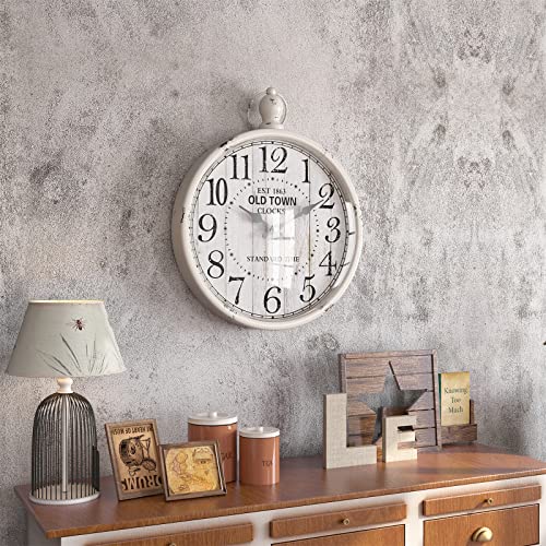 Menterry Retro Round Wall Clock. White Vintage Antique Style. Battery Operated Silent Wall Clocks For Farmhouse,Bathroom,Kitchen,Bedroom,Office thumb #4