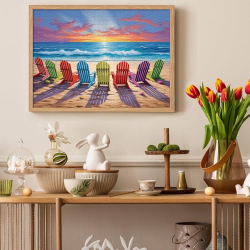 Image of iDream 1000 Pieces Jigsaw Puzzle - Artistic 3D Design, Colorful Wall Decor, Challenging Puzzle Gift for Friends & Family (Beach Sunset)