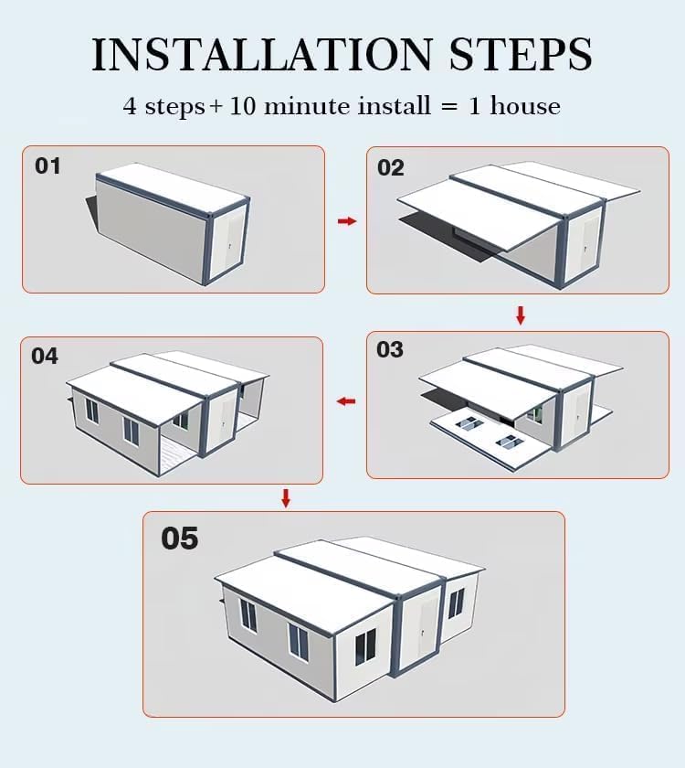 Tiny Homes for Sale Prefab, Foldable Modular Mobile Home with 2-3 Bedrooms 1 Living Room 1 Full Equiped Bathroom and Kitchen, Prefabricated Container House to Live in for Adults, Easy Setup & Move - Image 6
