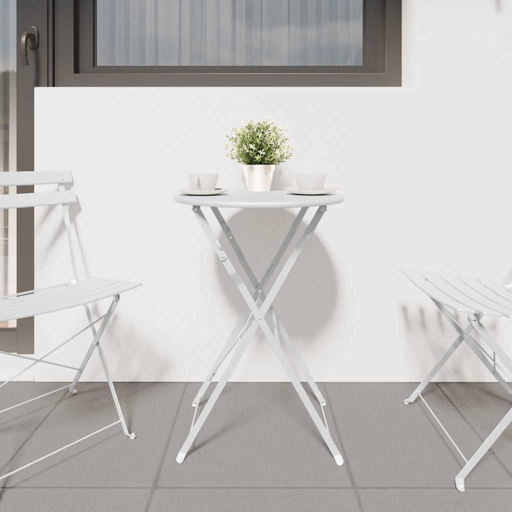 Stolik bistro biały ze stali malowanej proszkowo, Ø 50 x 71 cm, składany i odporny na warunki atmosferyczne, zajmuje mało miejsca stół ogrodowy na taras, balkon, do użytku na zewnątrz i na