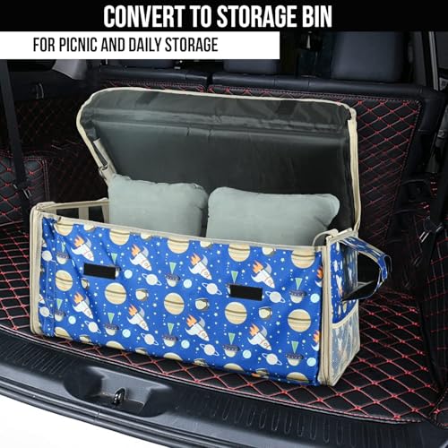 Image of Allextreme CB-S06 Non-Inflatable Car Bed with Two Pillows Portable & Foldable Design Polyester Fabric Back Seat Sleeping Mattress & Multi Storage Organizer for Baby Kids Travel Camping Picnic (Blue)