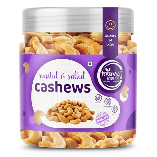 Image of Heaven Bites Premium Roasted and Salted Cashews 400GM | |AAA+ SIZE (W240 ) Whole Kaju Dry Fruits Rich in Protein Fibre | Healthy Snacks | 100% Natural Cashew Nuts | Festive Snacking | Magnesium and Phosphorus | Crunchy & Delicious