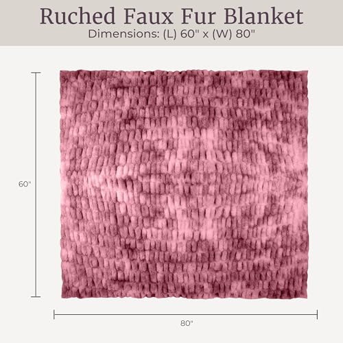 Image of Lavish Home Oversized Ruched Faux Fur Blanket - 60x80-Inch Plush Polyester Faux Fur Queen-Size Throw for Sofas and Beds - Luxurious Bedding (Pink)