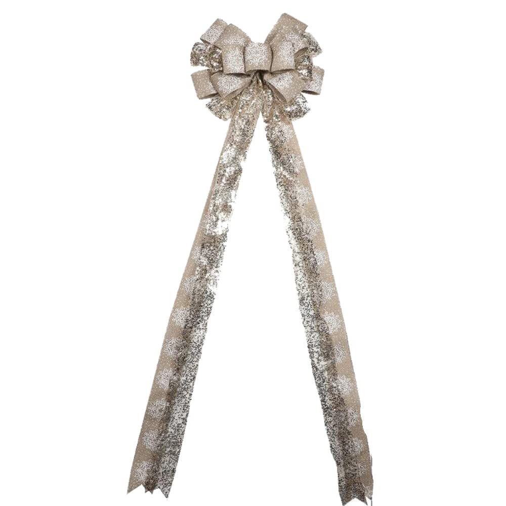 Ttiy Christmas Tree Bow Handmade Christmas Bow Snowflake Christmas Tree Topper Bow Creative Christmas Decoration Bow Hanging Ornaments For Christmas Decor1PCS (champagne)