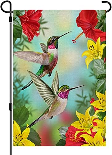 Welcome Garden Flags for Outside,Summer Garden Flag,Small Garden Flags,Garden Flags 12X18 Double Sided,Hummingbird Garden Flag,Floral and Bird Pattern Flags for Patio Porch Lawn Decor