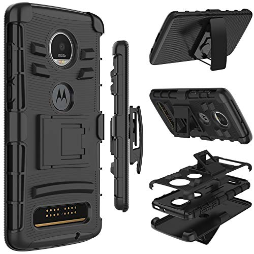 Moto Z4 Case, Moto Z4 Play Case, Zenic Heavy Duty Shockproof Holster Protective Case with Swivel Belt Clip Kickstand Compatible for Moto Z4/Moto Z4 Play