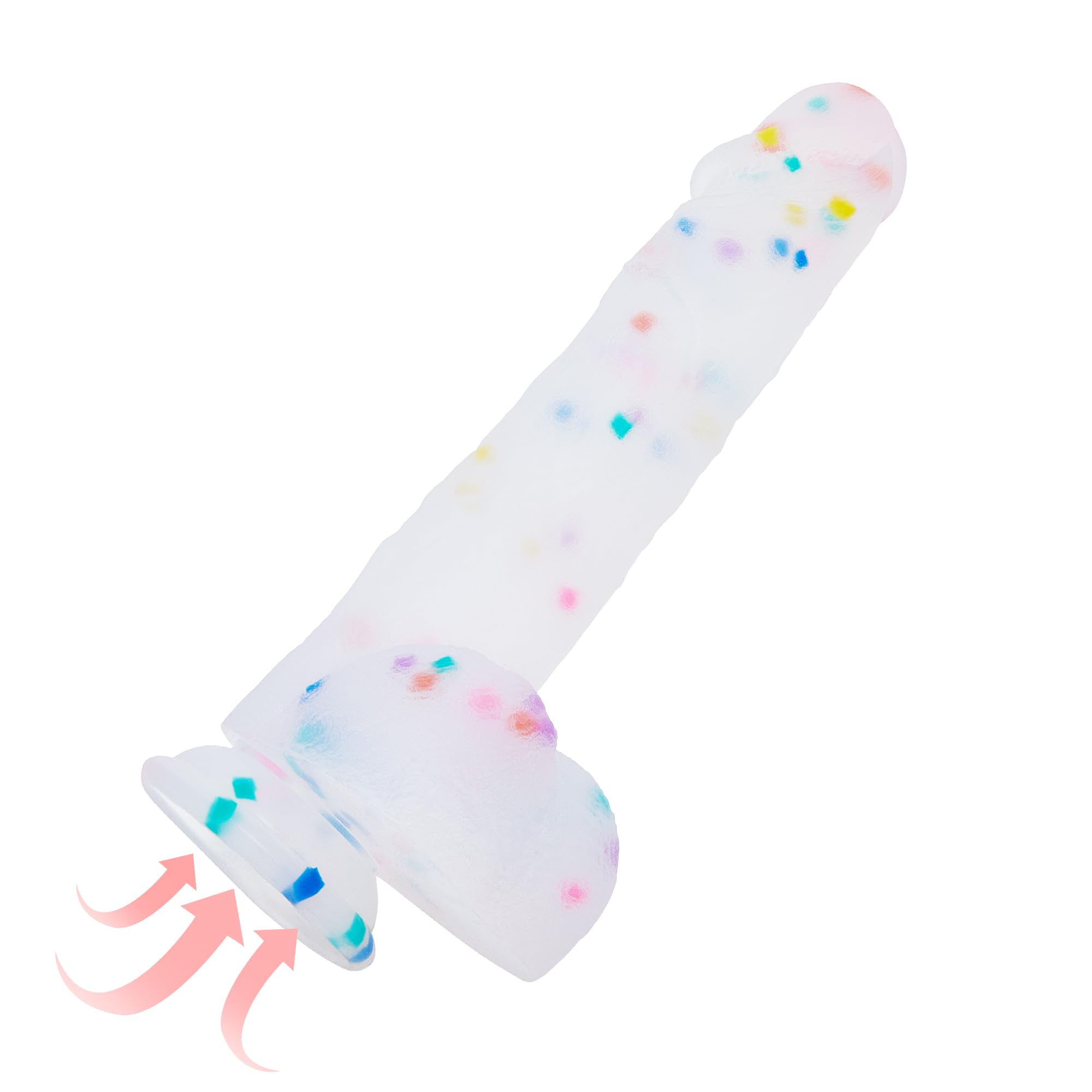 9 Inch Confetti Huge Silicone Dildo with Flared Suction Cup Base for Hands-Free Play, Flexible Dildo with Curved Shaft and Balls for Vaginal G-Spot and Anal Prostate