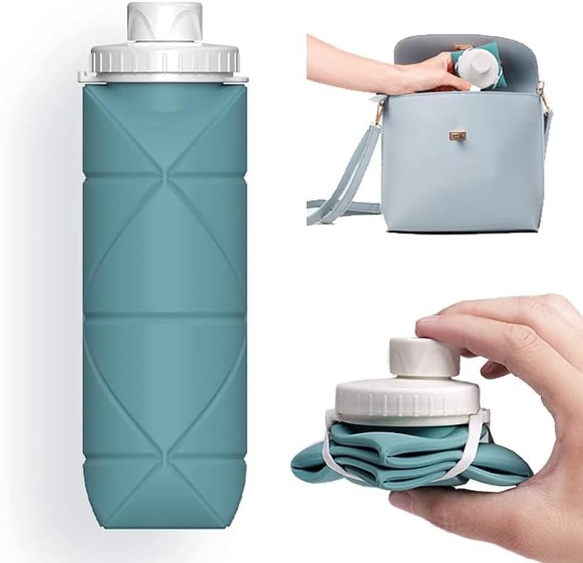 Folding Silicone Water Bottle - Collapsible bottle for Travel, Cycling, Gym, Camping - 600 Ml, Leak-proof Lid, BPA-Free Wide Mouth, Durable, Foldable Bottle (Multicolor)