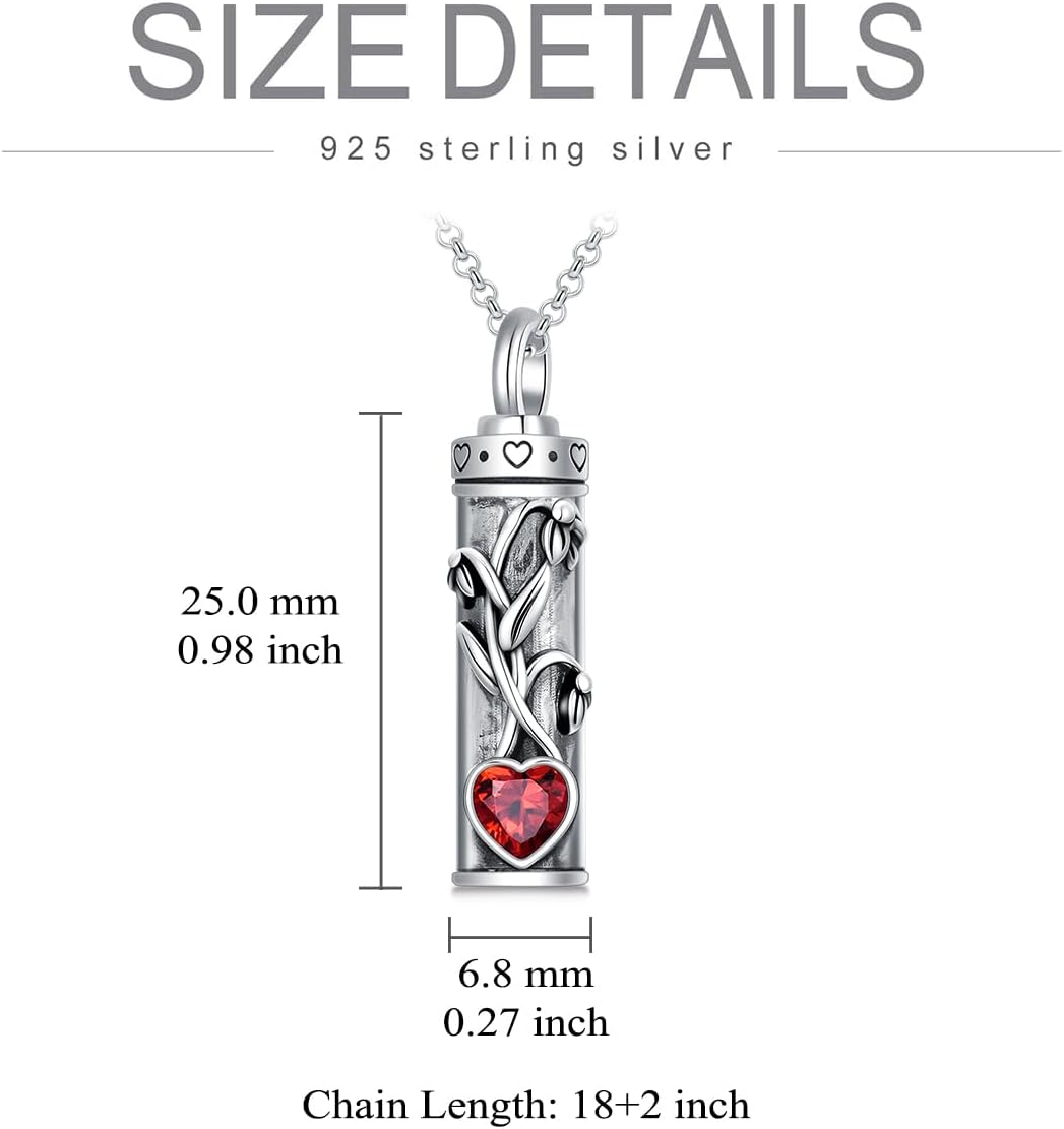 PELOVNY 12 Birth Flower Urn Necklaces for Ashes 925 Sterling Silver Flower Opal/Birthstone Cremation Necklace for Ashes of Loved One Keepsake Memorial Jewelry for Women
