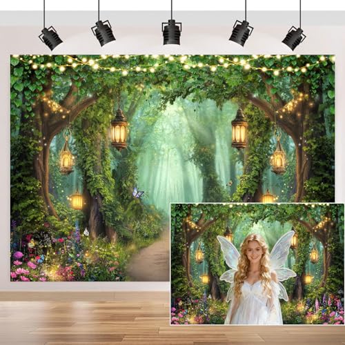 Fondo de Bosque Encantado Verde 7x5ft para Fotografía miniatura 2