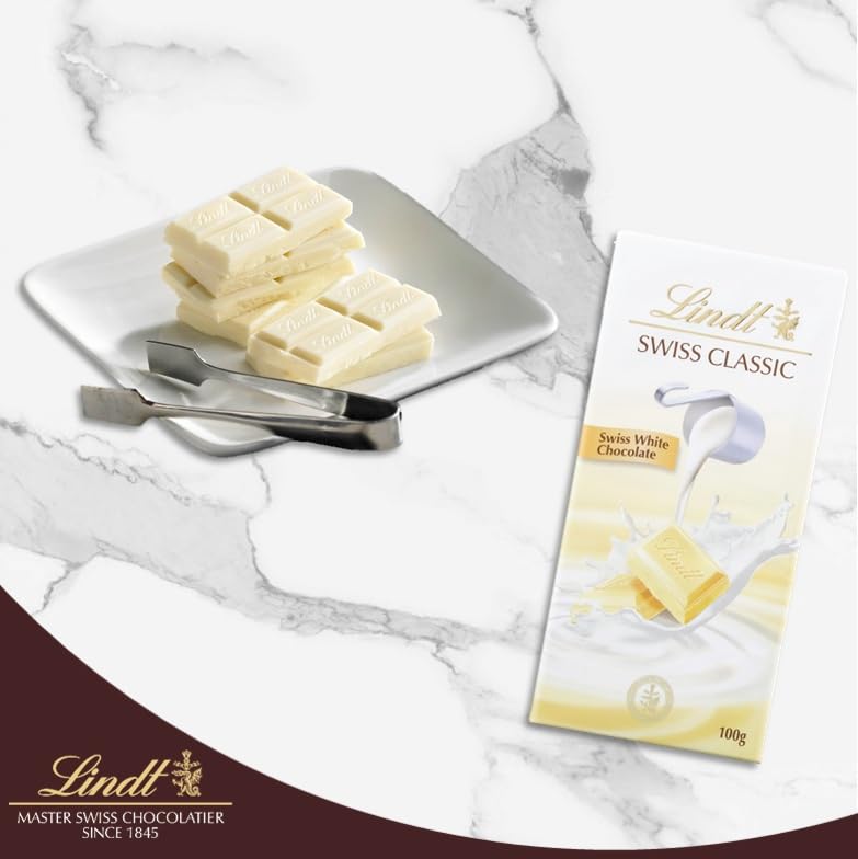 Image of Lindt Swiss Classic White Chocolate Creamy Bar, Premium Swiss White Chocolate, 100g (Product Of Switzerland)