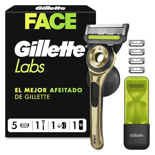 Gillette Labs Afeitadora Hombre Con Barra Exfoliante Champion Gold, Mango Reutilizable Y 5 Cartuchos De Recarga GilletteLabs A 5 Mejores Cuchillas De Marca, Afeitado Facial Cómodo