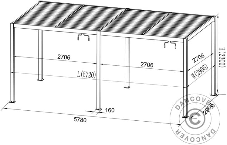 Technical drawing of San Pablo Bioclimatic Pergola with dimensions