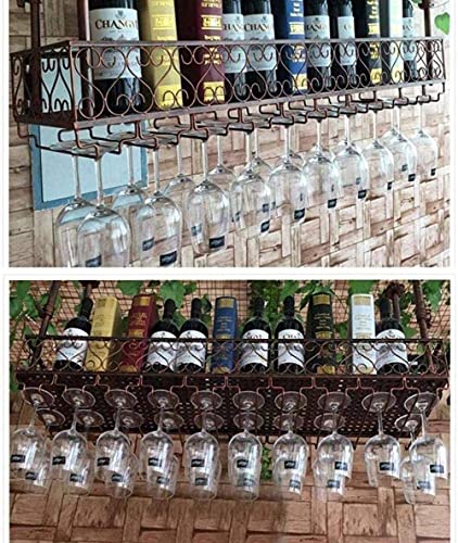 Rangement de bouteilles de vin et porte-verres suspendu marron - 3