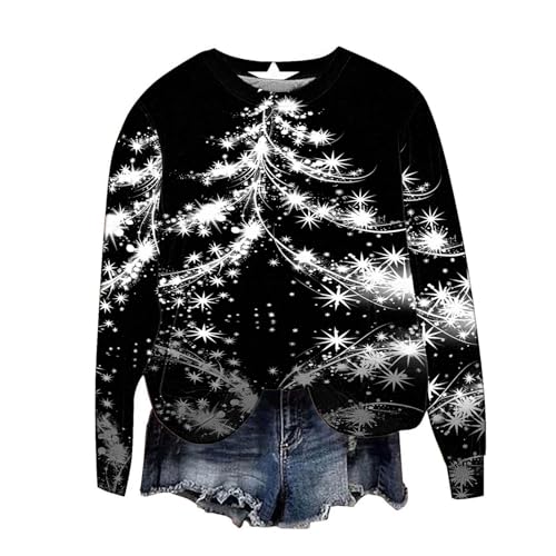 Christmas Sweatshirts for Women 2024 Glitter Xmas Tree Graphic Long Sleeve Crewneck Shirt Casual Fall Winter Pullover4