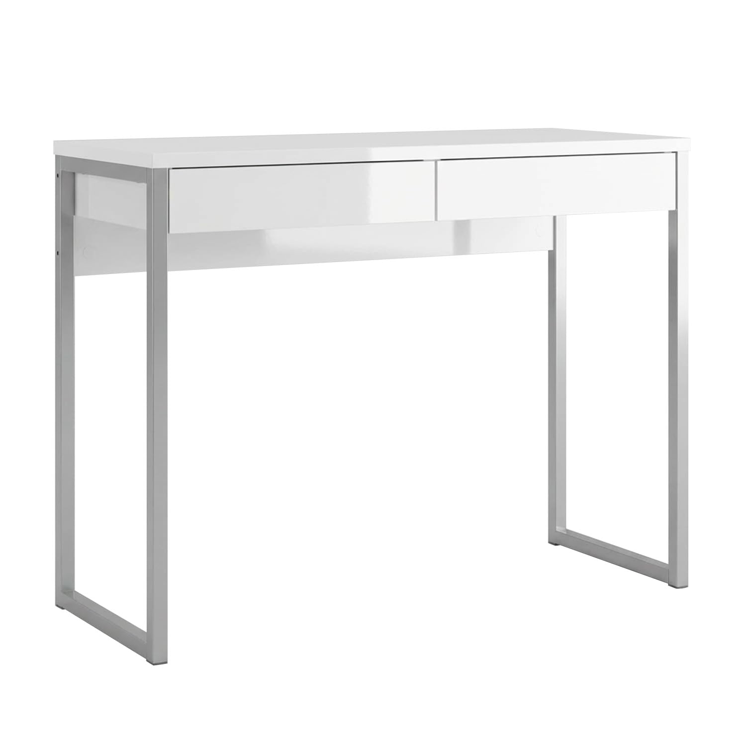 Arreditaly Scrivania Moderna Con 2 Cassetti Design Ribe Minimal Con Gambe In Acciaio Desk Salvaspazio Per Home Office Studio e Cameretta 101.6 × 40 × 76.5 cm Bianco Lucido