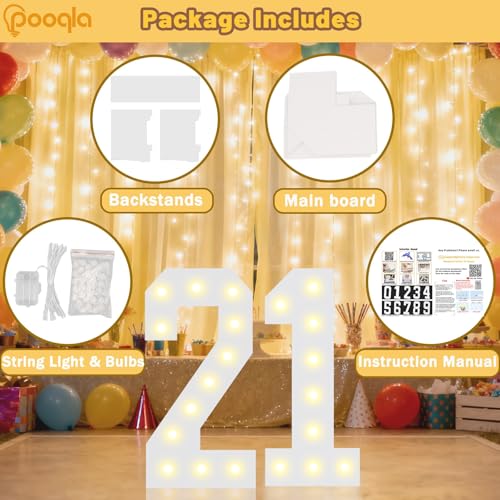 Image of Pooqla 2.4FT Light Up Numbers for 50th Birthday Decorations for Her Him, Marquee Numbers 2.4 Feet Tall Party Decor for Gifts, Mosaic Big Sign for 50th Birthday Party Backdrop Decor, Large Number 50